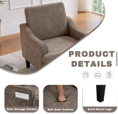 Accent Chair for Living Room,Mid-Century Arm Chair Chenille Fabric Living Room Chairs,Upholstered Reading Chair for Bedroom,Single Sofa Chair with Wood Legs for Apartment (Brown)