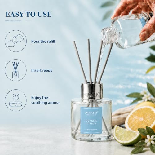 Airkeep Coastal Citrus Reed Diffuser Refill – 6.76 fl oz – Premium Scented Oil for Home Aromatherapy – Long-Lasting Fragrance for Reed Diffusers – Perfect for Bathroom, Bedroom & Home Decor