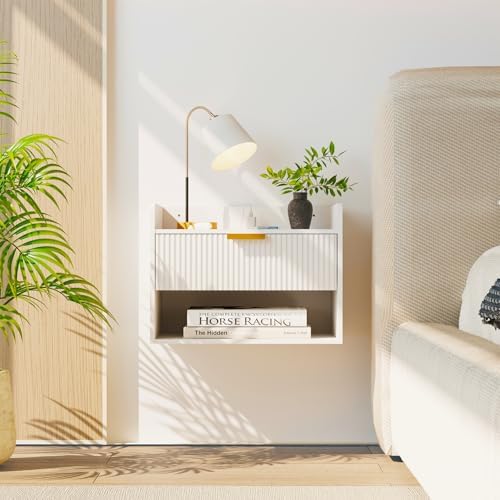 Arbuxzuy Floating Nightstand Set of 2 with Charging Station and Drawer