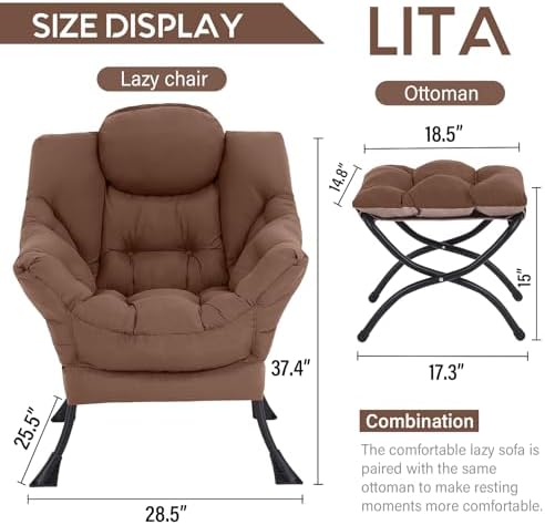 LITA Lazy Chair with Ottoman, Comfy Accent Reading Chair