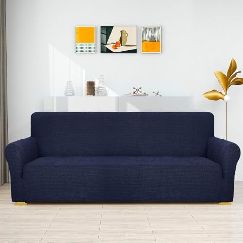 ZNSAYOTX Couch Covers for 3 or 4 Cushion Couch High Stretchy Spandex Pet Friendly Sofa Slipcover 1 Piece Non Slip Couch Covers Extra Large Furniture Protector (Navy Blue, XL Sofa)