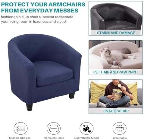 NILUOH Stretch Club Chair Slipcover 2-Piece Set for Barrel & Tub Chairs, Soft Armchair Cover - Removable Washable Furniture Protector, Living Room Armchair Cover,Dark Blue