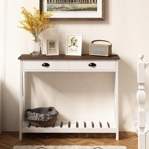 ChooChoo Console Table with Drawer for Entryway with Stable X Supports