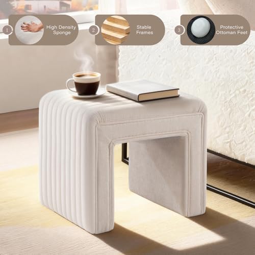 Get Set Style Vanity Stool Chair,Modern U‑Shaped Vanity Stool, Fully Assembled Linen Ottoman Foot Stool, Decorative Accent Stool Extra Seat for Makeup Room, Living Room, Entryway, Bedroom