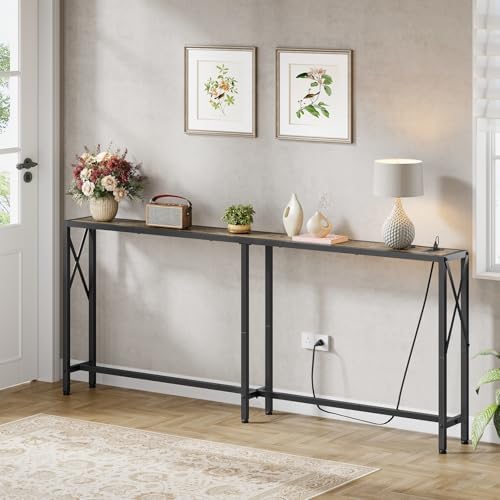 Gewudraw 70" Sofa Table Behind Couch with Socket-Narrow Console Table