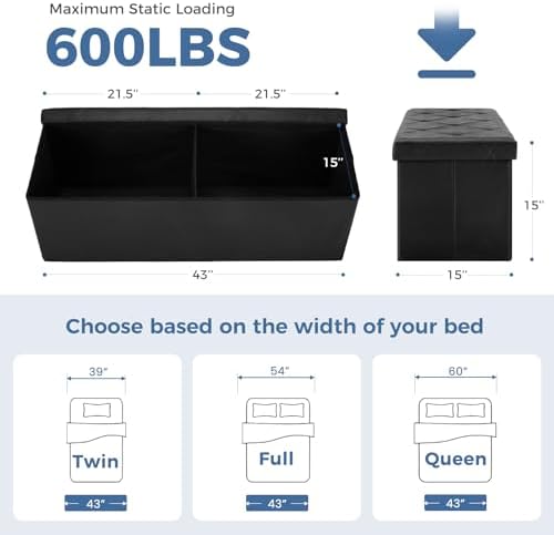 DUMOS 43 Inch Folding Storage Ottoman Bench, Large Ottoman with Storage