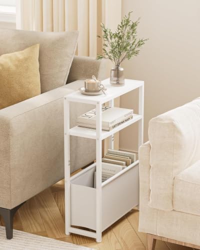 Leomonio Slim Side Table, Narrow End Table with Shelves