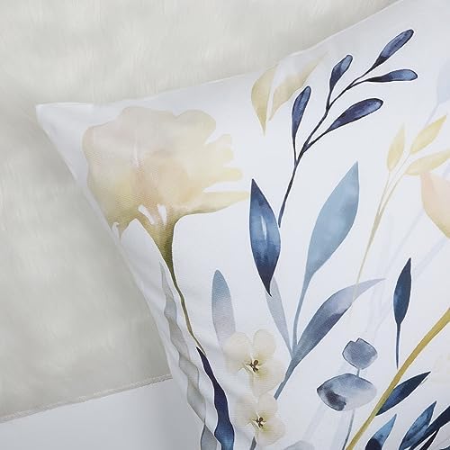Bonhause Watercolor Floral Throw Pillow Covers 18 x 18 Inch Yellow Blue Flower Decorative Pillow Cases Soft Velvet Cushion Cover for Couch Sofa Bed Home Decor Set of 2