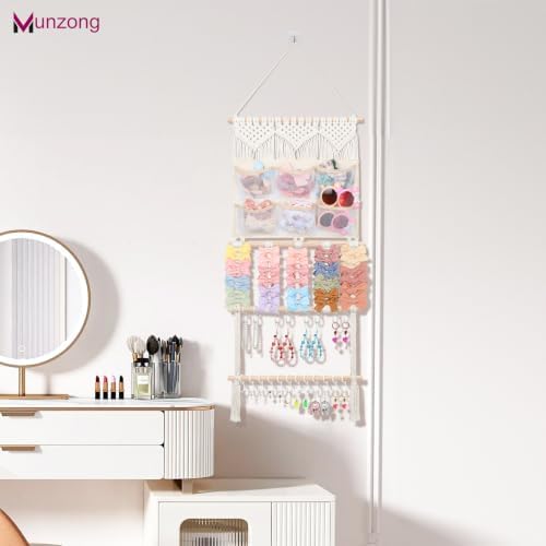 Munzong BOHO Headband Holder, Hair Accessories Organizer Macrame Beige