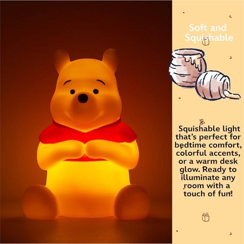 Disney Winnie The Pooh Squishy Mood Night Light 6" LED Soft Mood Lamp for Decor, Kids Bedrooms, Collectors & Gift Giving