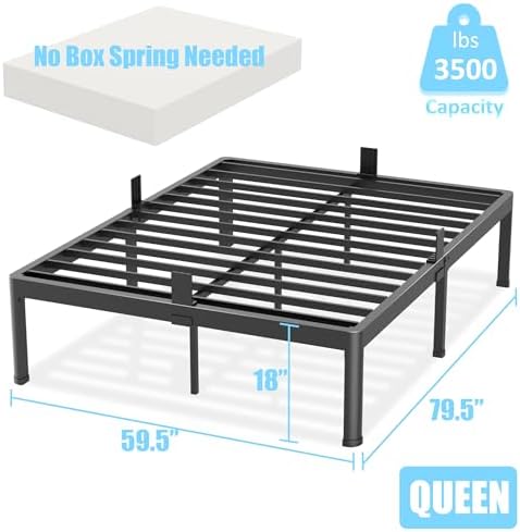 18 Inch Queen Metal Bed Frame with Round Corner,Mattress Retainer