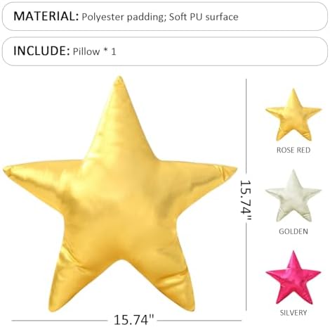 Golden Star Decorative Throw Pillow, Adorable Star Accent Cushion for Bed Couch Sofa, Waist Cushion for Car Seat Back Support, Photography Prop and Home Decor
