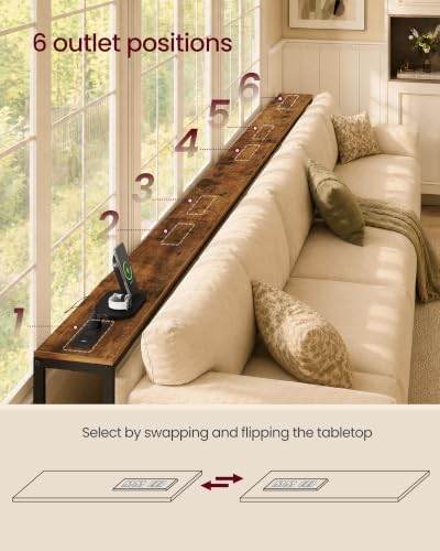 VASAGLE 106.3"Console Table, 25.2-35.2"Height Adjustable, with Power Outlet