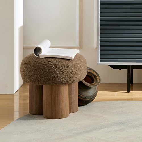Teddy Ottoman Footrest Stool, Round Upholstered Vanity Stool for Bedroom