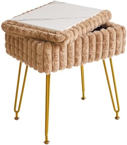 IBUYKE Rectangle Vanity Chair Ottoman, Footrest Stool, Khaki WBD004K