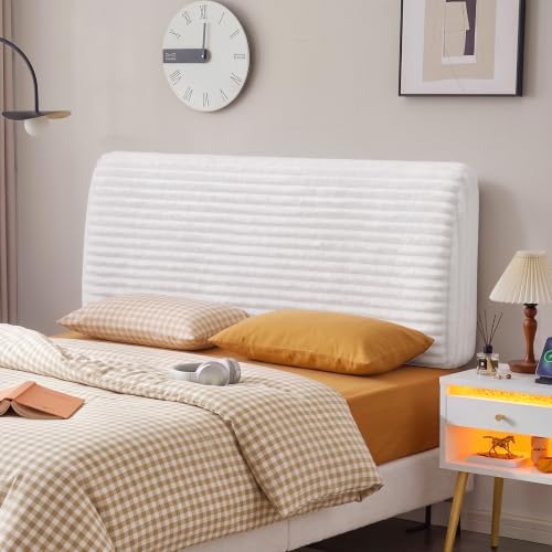 Pinmoco 4.7" Upholstered Headboard for Full Size Bed, Height Adjustable and Ergonomic Headboard, Easy Assemble, Sturdy and Durable, Corduroy, White