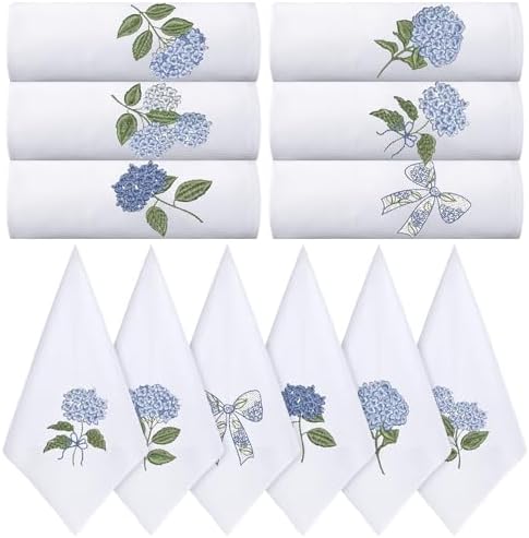 HunnmingRe 12 Pcs Blue Hydrangea Cloth Napkins Bulk 100% Cotton, 17x17inch