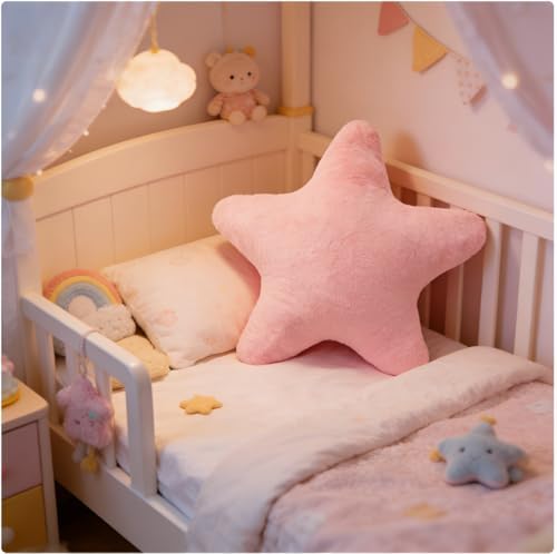 Star Shaped Throw Pillows Set of 2,Cute Plush Decorative Pillows with Fluffy Faux Rabbit Fur, Soft Star Cushion for Sofa Couch Bed Living Room Bedroom Home Decor (Pink, 15.7")