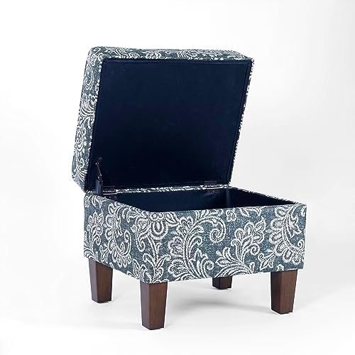 Spatial Order 22" Dinah Collection Storage Ottoman - Blue Denim Jacobean Print
