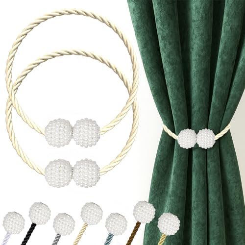 Hion Magnetic Curtain Tiebacks Beige 2pcs, Curtain Holdbacks Hooks Holders