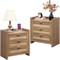 SICOTAS Rattan Night Stand Set of 2 : Bedside Table with 3 Large Drawers