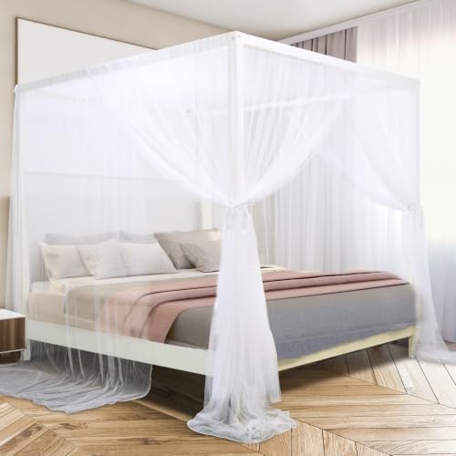 South to East Canopy Bed Curtains for King/Queen Size Bed, White