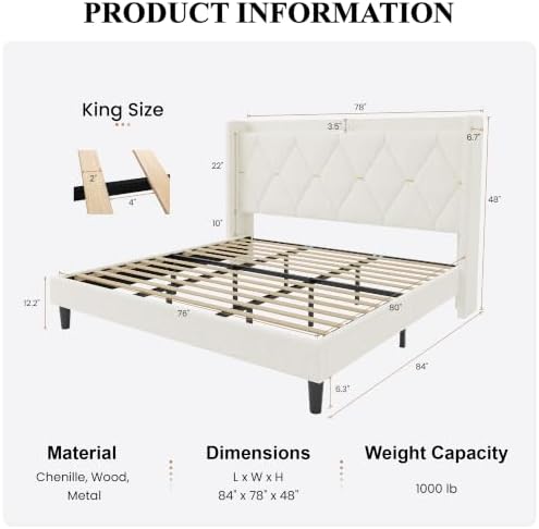 SHA CERLIN King Size Bed Frame with Storage Headboard & Charging Station