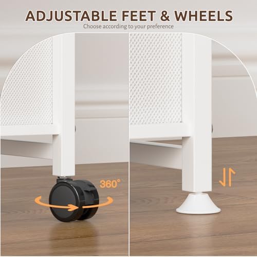 Oppro 2 Drawer Small Narrow Side End Table, Slim Nightstand with Wheels