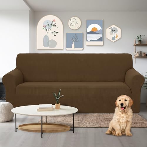 U-NICE HOME Stretch Couch Cover Slipcover for 3 Cushion Sofa, Brown