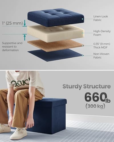 SONGMICS 30 Inches Storage Ottoman, Foldable Bench with Flipping Lid