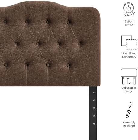 Modway Annabel Premium Linen Blend Twin Headboard in Cocoa - Soft Fabric Headboard Only with Diamond Button Tufting and 7 Height-Adjustable Positions