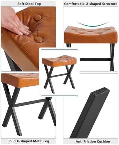 IBUYKE U-Shaped PU Vanity Stool, X-Leg Makeup Chair, Light Brown WBD019J