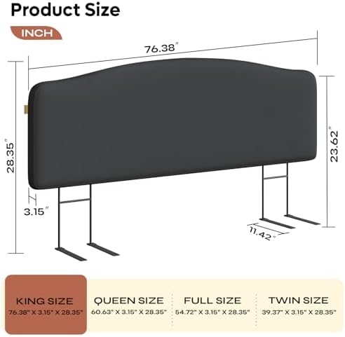 Pinmoco King Upholstered Headboard, Height Adjustable Velvet, Dark Grey