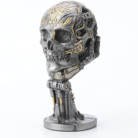 Veronese Design 7 1/8" Steampunk Thinker Statue Mechanical Skull Sculpture Metallic Finish