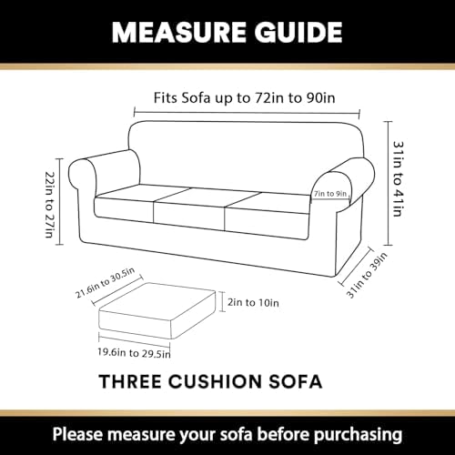 PrinceDeco Velvet Couch Covers for Sofa Soft 4 Pieces Couch Covers for 3 Cushion Couch Sofa Pet Friendly Furniture Protector with Non Slip Elastic Bottom Width Up to 90 Inch (Large, Burnt Brick)