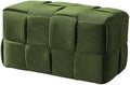 Cmishe 28" Rectangular Woven Corduroy Ottoman Footrest - Large Modern Entryway Bench & Bed End Stool, Sturdy Wood Frame, No Assembly (Green-L)