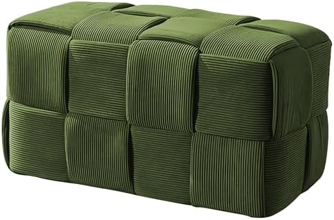 Cmishe 28" Rectangular Woven Corduroy Ottoman Footrest - Large Modern Entryway Bench & Bed End Stool, Sturdy Wood Frame, No Assembly (Green-L)