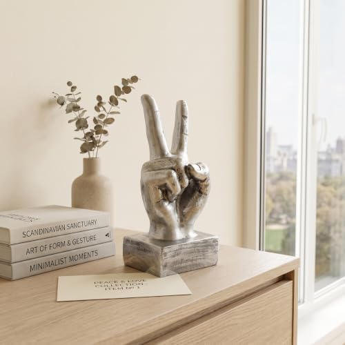 Nice purchase Hand Finger Gesture Desk Statues Fingers Sculpture Creative Home Living Room Cabinet Shelf Decoration (Victory Gesture in Silver)
