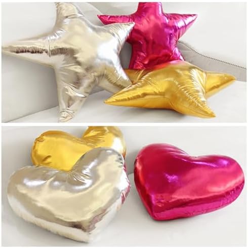 Silver Heart Decorative Throw Pillow, Adorable Heart Accent Cushion for Bed Couch Sofa, Waist Cushion for Car Seat Back Support, Photo Prop and Home Decor