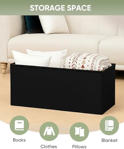 B FSOBEIIALEO Storage Ottoman Bench, 30" Velvet Ottoman With Storage, Black
