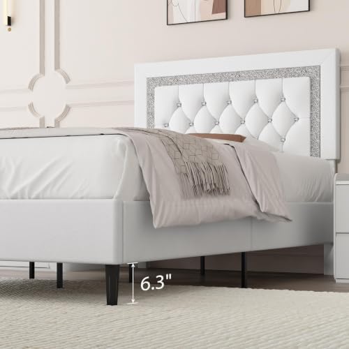 BarnFurin Twin Bed Frame with Tufted Button Headboard, White