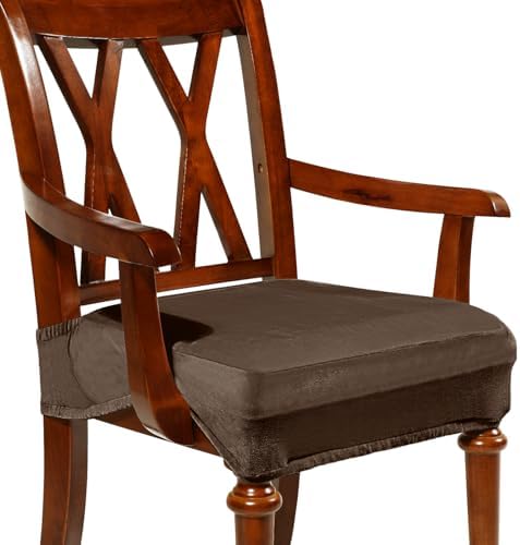 Havawish Extra Wide Dining Chair Seat Covers, Coffee, Velvet, 1 Pcs