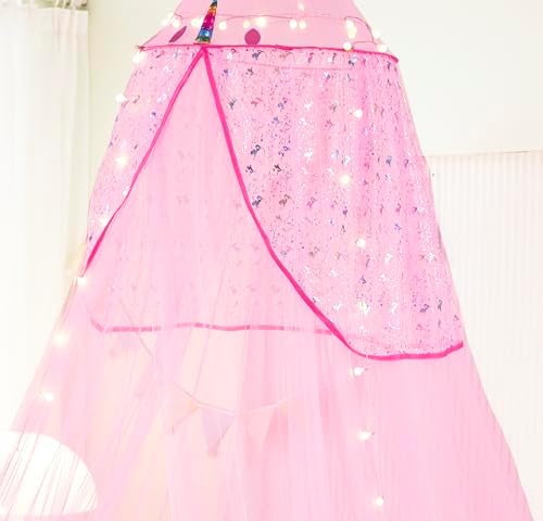 Bed Canopy for Girls, Unicorn Princess Bed Canopy Bedroom Accessories Decor,Girls Mosquito Net Dome Canopy for Twin to King Size Bed