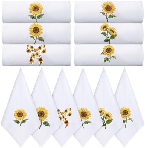 HunnmingRe 12 Pcs Sunflower Cloth Napkins Bulks 100% Cotton, 17x17inch