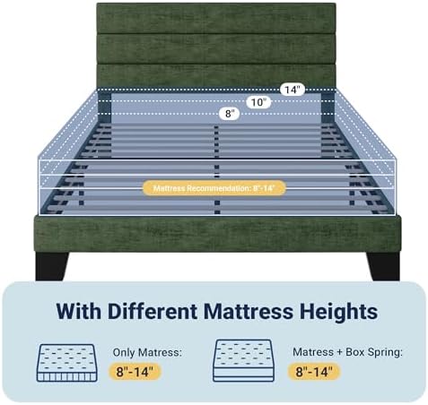 Allewie Queen Size Platform Bed Frame with Fabric Upholstered Headboard and Wooden Slats Support, Fully Upholstered Mattress Foundation/No Box Spring Needed/Easy Assembly, Green