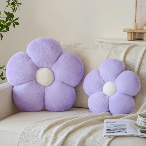 Zlgkjk Flower Pillows, Decorative Throw Pillow with Soft Plush for Couch Bed, Cute Daisy Pillow Cushion Home Decor Floral Throw Pillow (Lavender Purple, 19.6 Inches)