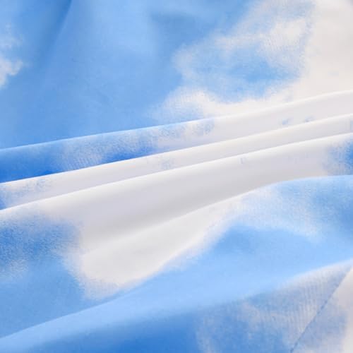 Bedding Fitted Sheet with Deep Pocket for Single Bed Mattress Cover Sheets,White Cloud Printed Fabric Bed Sheets (Blue Sky, Full)