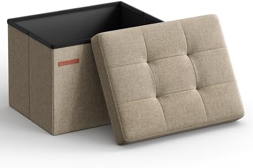 SONGMICS Small Folding Storage Ottoman, 15.7 x 12.2 x 12.2 Inches