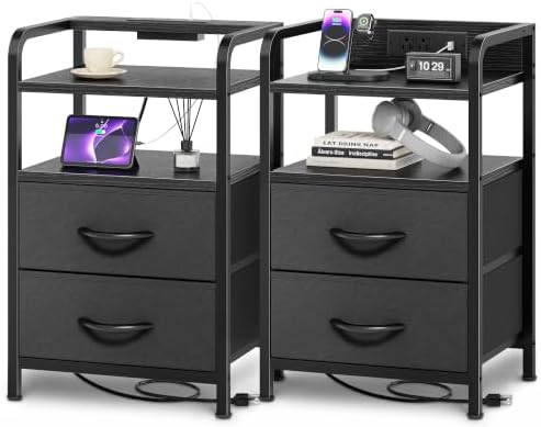 Huuger Nightstands Set of 2, Night Stand, Charging Station, USB-C Ports