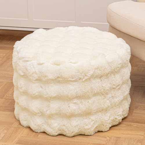 Asuprui Supportive Pouf Ottoman Foot Rest Elevate Your Living Room Decor with Lightweight Pouf Filler Modern Foam Stuffed Poof Perfect to Rest Your Feet (Natural, 20x20x14 Inches, Round)